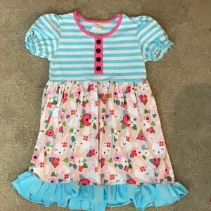 Floral Striped Kids Dress - Blue and Pink